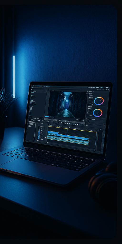Clip IA — Studio futuriste (artiste + écrans / effets)